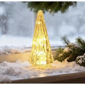 Kaowod Crackled Glass Light Up Christmas Tree Table Decor Gold 10”